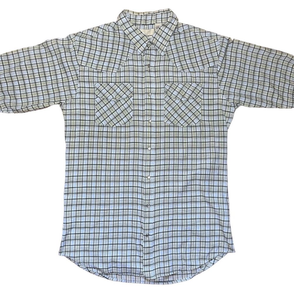 Eagle Crest | Multicolored Mini Plaid Pearl Snap Button Down SS Shirt | Size L